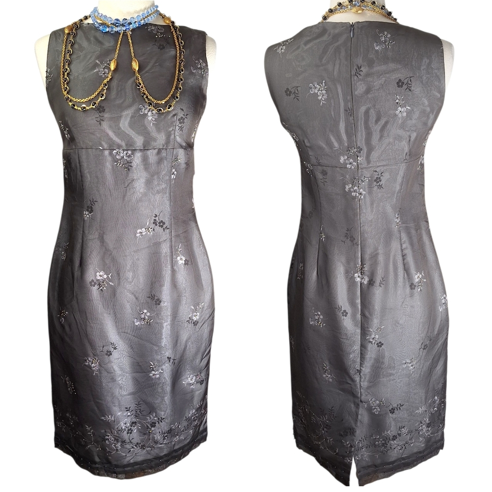 Vintage 90s Y2K Liz Claiborne 100% Silk Floral Beaded Dress Womens XS Small